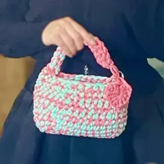 Tシャツヤーン ミニバッグ ミントグリーン×ピンク