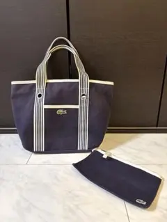 LACOSTE トートバッグ ネイビー ストライプ
