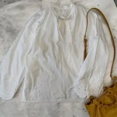 macphee マカフィー カットワークエンブロイダリー ボウタイブラウス 刺繍