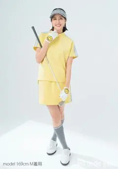 新品上下セットゴルフウェアMイエロー✕グレーラインKissontheGreen