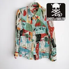 超希少　Ghost of Harlem シワ加工シャツ　アメコミ風　総柄プリント