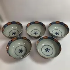 陶器製鉢 5個セット 青オレンジ装飾