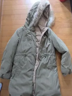 レディース　リバーシブル　ダウンコート　モッズコート　カーキ　ベージュ