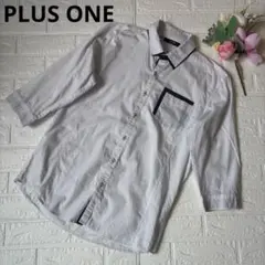 PLUS ONE メンズ七分袖　ドット柄シャツ　Lサイズ　綿素材　紺色のサムネイル