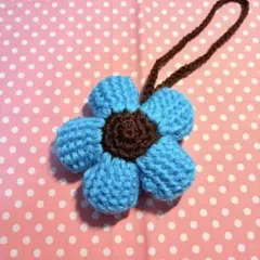 お花 チャーム 水色 ブラウン ハンドメイド かぎ針編み