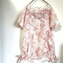 インゲボルグ チュニック　シアー ピンクハウス　リボン　レース　爽やか