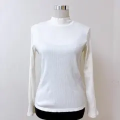 ユニクロ リブニット モックネック 長袖 ホワイト L　綿