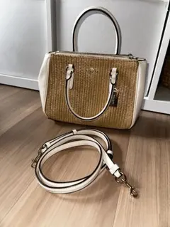 COACH 2way ハンドバッグ ストロー素材 ホワイト