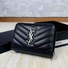 サンローラン 2つ折り財布 カサンドラ ブラック 黒 キャビアスキン