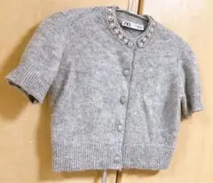 ZARA ラインストーンボタンニットカーディガンビジュー付き