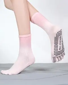 【新品未開封】 5本指 ヨガソックス ピンク×ホワイト 滑り止め付き