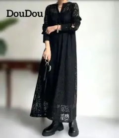 doudou 2way レース素材 黒 ロングワンピース