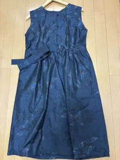 着物リメイク 大島のAラインワンピース リボン(共布紐ベルト)付き