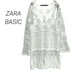 【ザラベーシック】エンブロイダリープルオーバー 透け感 刺繍 総レース 春服
