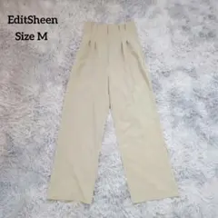 EditSheen ハイウエスト ワイドパンツ センタープレス カーキ M