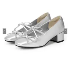 【美品】【値下げ相談可】シルバー パンプス 25cm ローヒール GRL