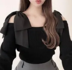 新品 GRL オフショルダーリボンストラップニットトップス[mb1546]