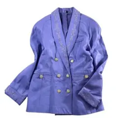 平成レトロ 羊革ジャケット 紫 金ボタン 刺繍入り ダブル レザージャケット