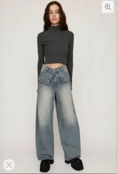 美品 SLY レイヤード ストレート デニム パンツ サイズ2ライトブルーのサムネイル