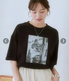 ★タグ付き新品★ レディース 半袖Tシャツ 黒 猫 大きいサイズのサムネイル