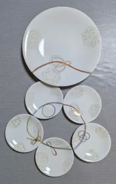 美濃焼 庫山窯 結び 絵変わり 水引 大皿1枚 銘々皿5枚　箱入