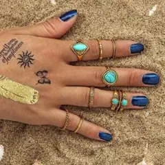 m52【即日発送】売れ筋☆アンティークリング☆指輪☆ターコイズ 8個セット303