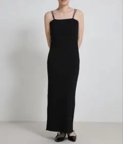 新品タグ付き　ダブルストラップカップ付きリブキャミワンピース　ブラック　L