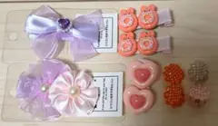 【新品未使用】Baby ベビー ピンク キッズ ヘアペン リボンハートお花 9個