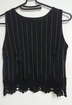 ストライプ レース ノースリーブ トップス