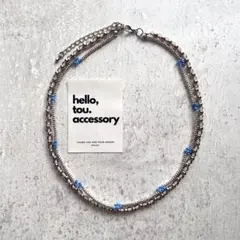 ピンクブルービーズネックレス　花モチーフ　韓国　シルバーチョーカー風ネックレス