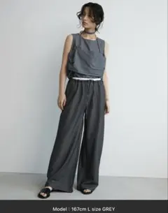 アントリマーズ ダブルウエストストライプスラックスパンツ グレー Lサイズ