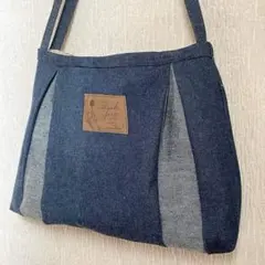 ハンドメイド デニム 肩掛けトートバッグ タッグ入りデザイン 細い持ちひも♡