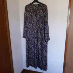 ZARA 花柄 長袖ワンピース ネイビー系