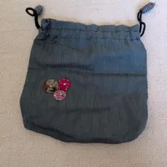 ハンドメイド 巾着袋 ヨーヨーキルト装飾