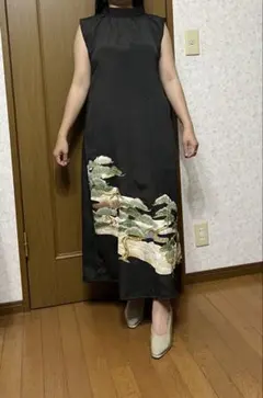着物リメイク ノースリーブ ロングワンピース ハイネック　バックリボンのサムネイル