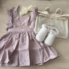 《新品》petit main ワンピース & ヘアバンド & 靴下 &ポーチ