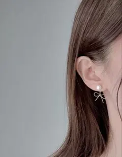 淡水パール×リボンピアス