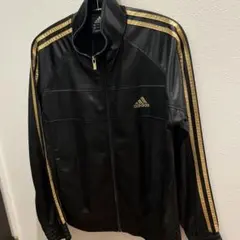 アディダス レザーライク トラックジャケット 黒 金 L