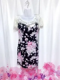 dazzy 花柄 ビジュー フレアスリーブ 二の腕カバー 袖付き キャバドレス