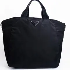 超美品 PRADA ブラック トートバッグ バッグ ナイロン レザー 大容量