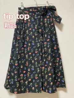 tiptop 花柄リボン付き　ロングスカート 黒　M