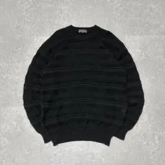 90s 立体編み ウール ニットセーター LL 黒 CHIVAS REGAL