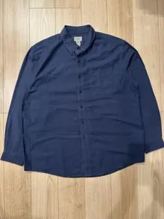 【90s】L.L.Bean ヘリンボーン 長袖シャツ ネイビー オーバーサイズのサムネイル