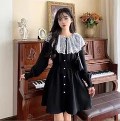 大きいサイズ レディース 秋　冬 ワンピース　レース襟　新品 長袖　春