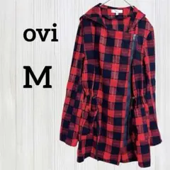 ovi【M】チェック柄 ライダース風 フーディ ライトアウター ロールアップ 赤