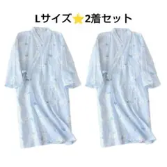 再入荷⭐パジャマ　寝巻き　花柄 Lサイズ　ブルー　2着セット
