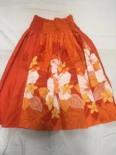 美品☆レディース　フラダンス用スカート　オレンジ　ハイビスカス柄