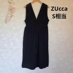 ズッカ ZUcca ワンピース【S相当】Vネック 黒 ブラック 無地 袖なし