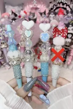 カスタムボールペン ハート リボン キラキラ 水色 白 キラキラ まとめ売り