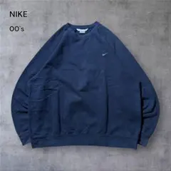 2014古着00年代NIKEスウェットワンポイント刺繍ロゴラグランビンテージ濃紺